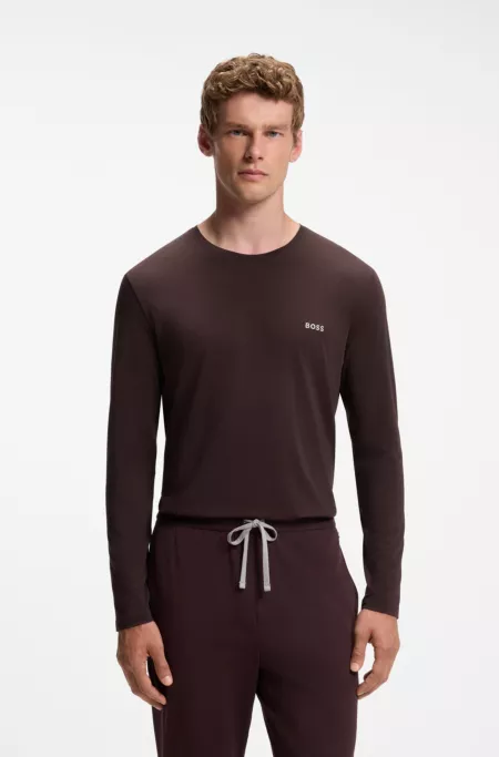 T-shirt à manches longues en coton stretch à logo brodé