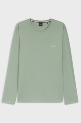 Maglia a maniche lunghe in cotone elasticizzato con logo ricamato, Calce