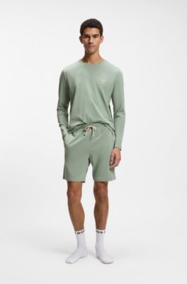 Maglia a maniche lunghe in cotone elasticizzato con logo ricamato, Calce