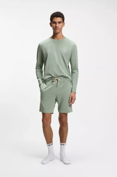 Long-sleeved T-shirt in stretch cotton with embroidered logo