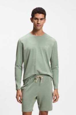 Long-sleeved T-shirt in stretch cotton with embroidered logo, Light Green