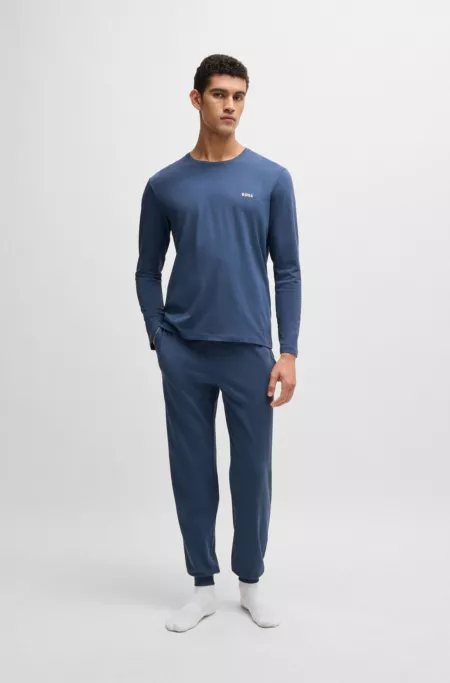 Stretch-cotton loungewear top with embroidered logo
