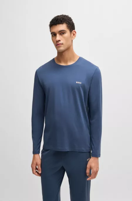 Stretch-cotton loungewear top with embroidered logo