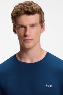 T-shirt met lange mouwen en logostiksel, van stretchkatoen, Blauw