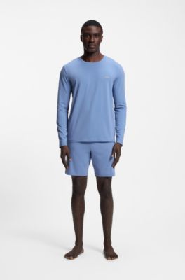 Maglia a maniche lunghe in cotone elasticizzato con logo ricamato, Blu