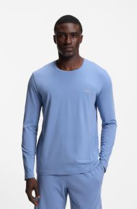 Stretch-cotton T-shirt with embroidered logo, Blue