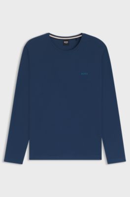 Long-sleeved T-shirt in stretch cotton with embroidered logo, Light Blue