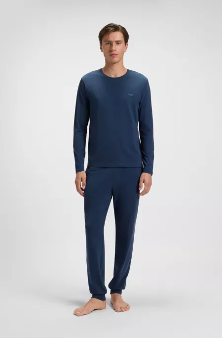 T-shirt à manches longues en coton stretch à logo brodé