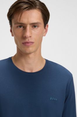 T-Shirt aus Stretch-Baumwolle mit Logo-Stickerei, Hellblau