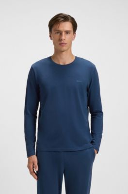 Long-sleeved T-shirt in stretch cotton with embroidered logo, Light Blue
