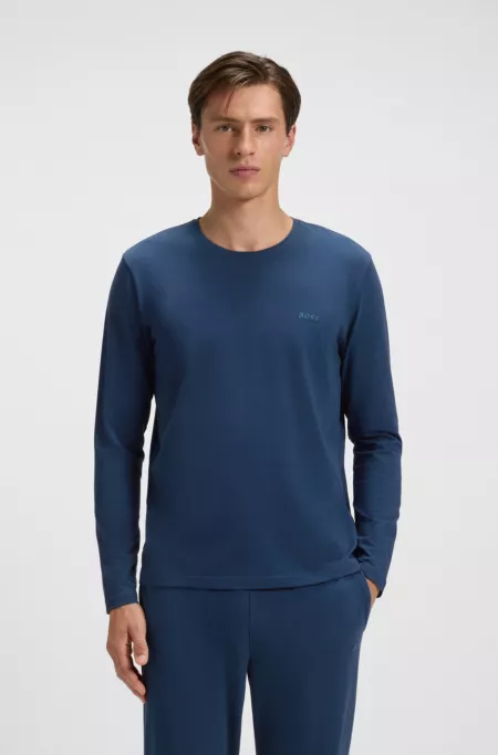 T-shirt à manches longues en coton stretch à logo brodé