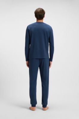 Long-sleeved T-shirt in stretch cotton with embroidered logo, Light Blue