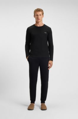 Long-sleeved top in stretch cotton with embroidered logo, Black