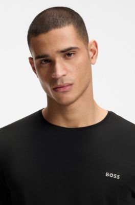 Long-sleeved top in stretch cotton with embroidered logo, Black