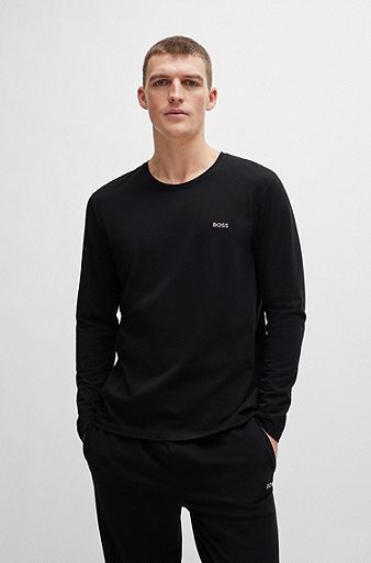 Long-sleeved T-shirt in stretch cotton with logo detail, Black