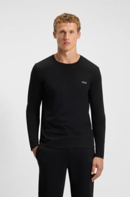 Long-sleeved top in stretch cotton with embroidered logo, Black