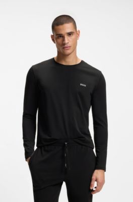 Longsleeve aus Stretch-Baumwolle mit Logo-Stickerei, Schwarz