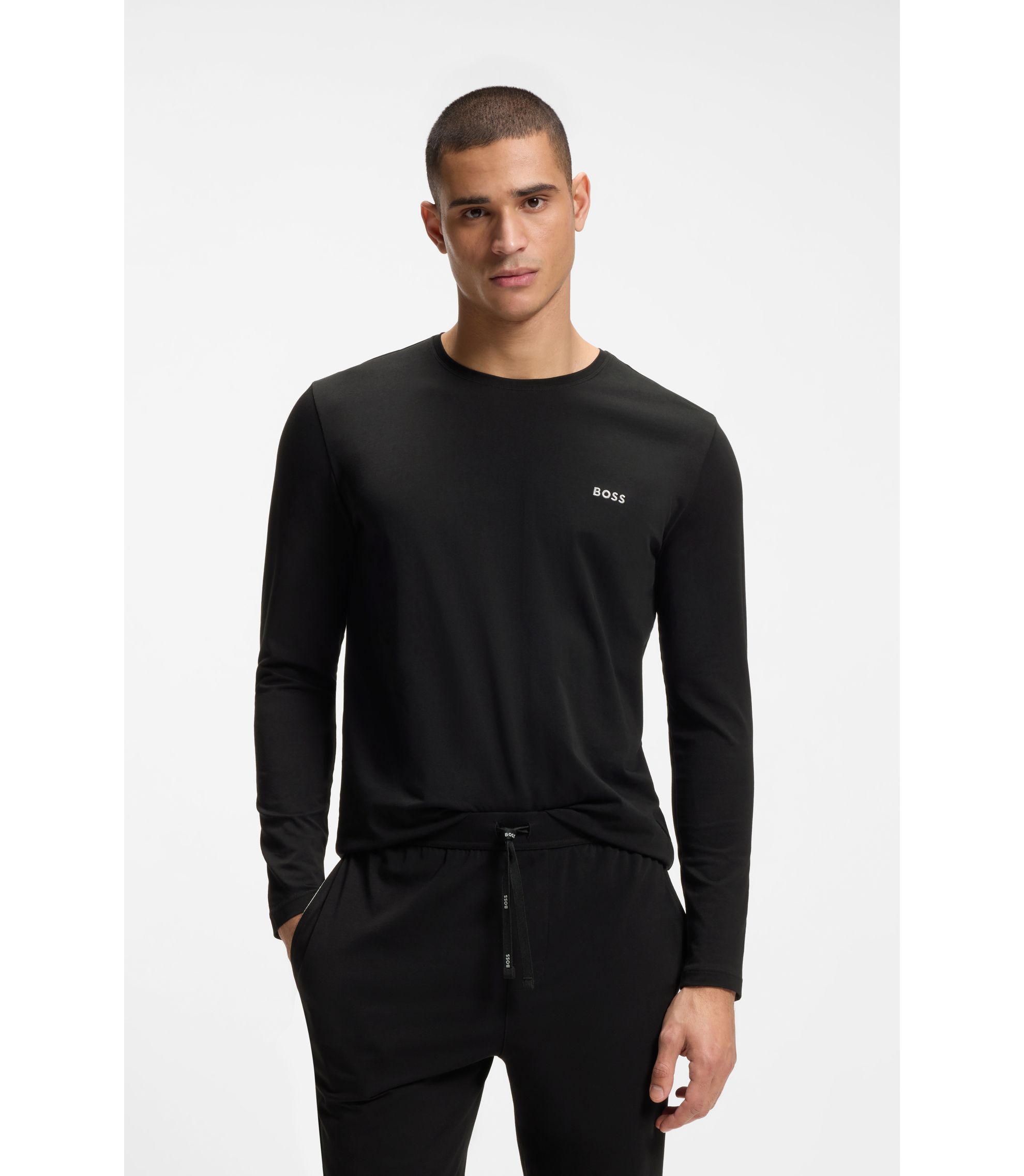 Longsleeve aus Stretch-Baumwolle mit Logo-Stickerei