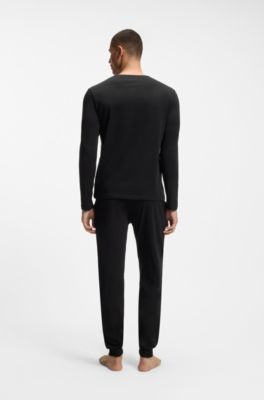 Longsleeve aus Stretch-Baumwolle mit Logo-Stickerei, Schwarz