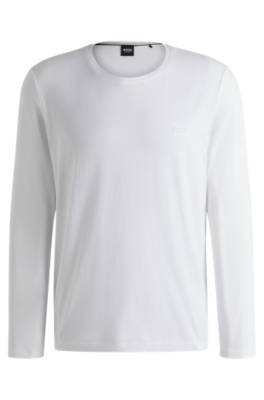 Hugo Boss Long-sleeved T-shirt In Stretch Cotton With Logo Detail In White