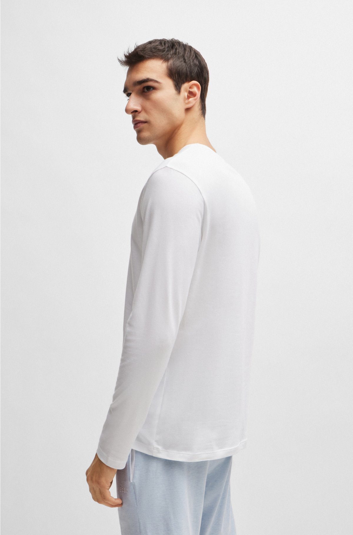 Long-sleeved T-shirt in stretch cotton with logo detail, White