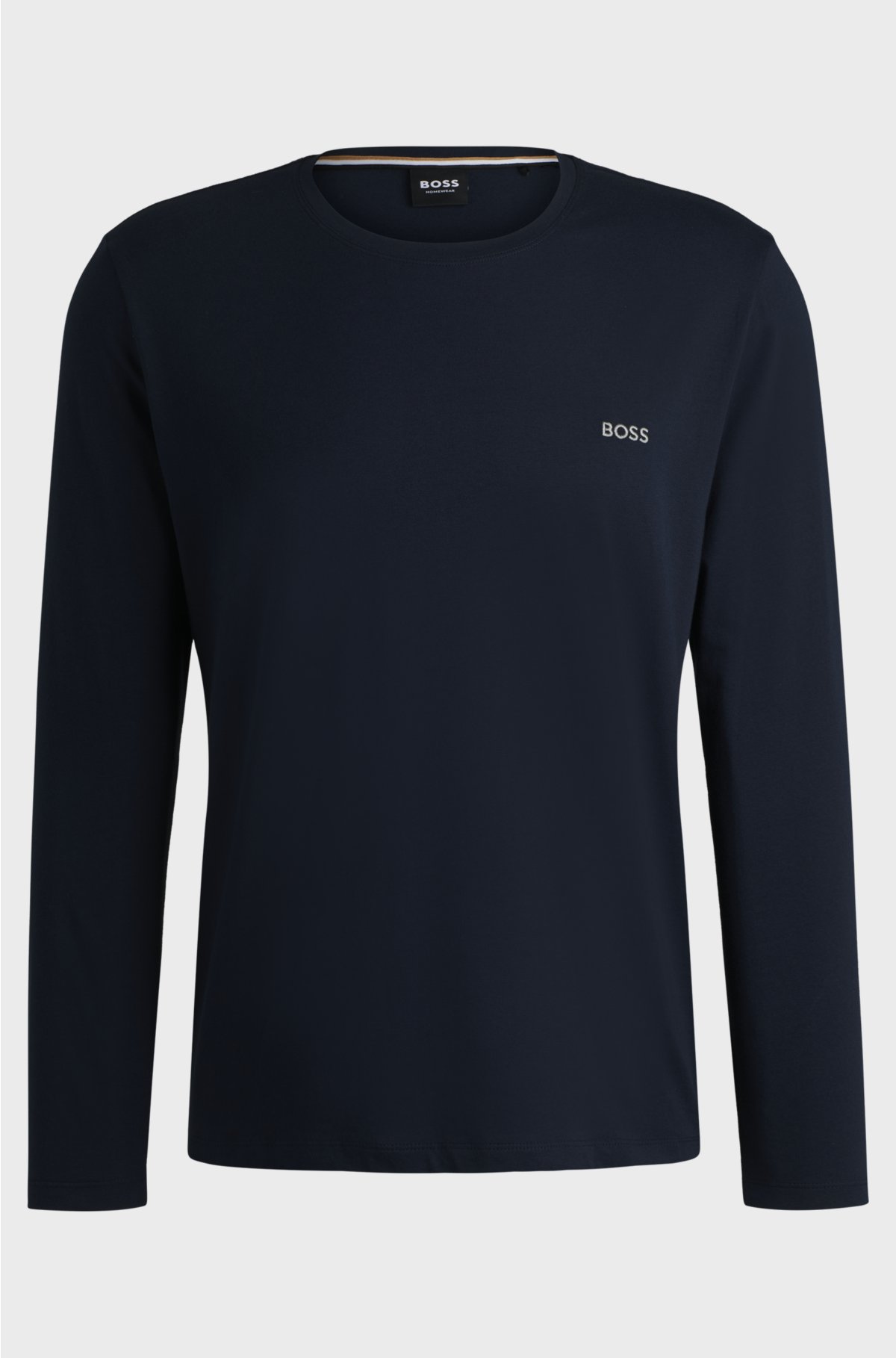 Stretch-cotton T-shirt with embroidered logo, Dark Blue