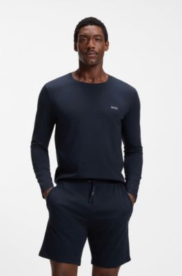 Long-sleeved top in stretch cotton with embroidered logo, Dark Blue