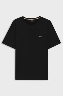 T-shirt in cotone elasticizzato con logo ricamato, Nero