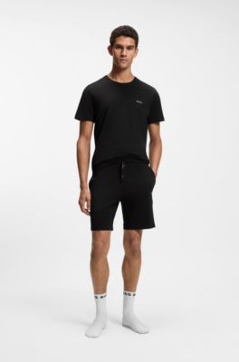 T-Shirt aus Stretch-Baumwolle mit Logo-Stickerei, Schwarz