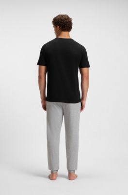 T-shirt i bomullsstretch med broderad logga, Svart