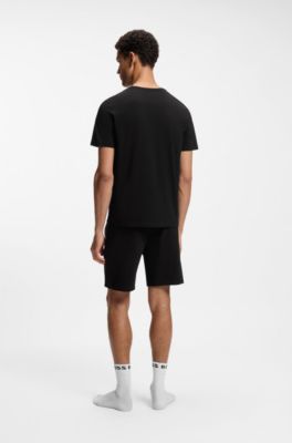 T-Shirt aus Stretch-Baumwolle mit Logo-Stickerei, Schwarz