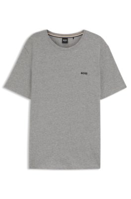 Boss Uomo Grigio T-Shirt In Cotone Elasticizzato Con Logo Ricamato