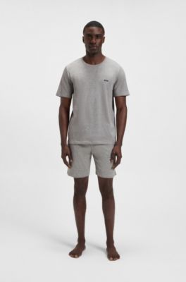 Stretch-cotton T-shirt with embroidered logo, Grey