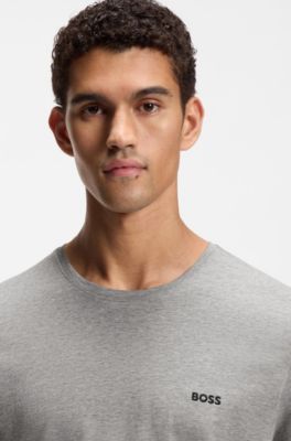 Stretch-cotton T-shirt with embroidered logo, Grey