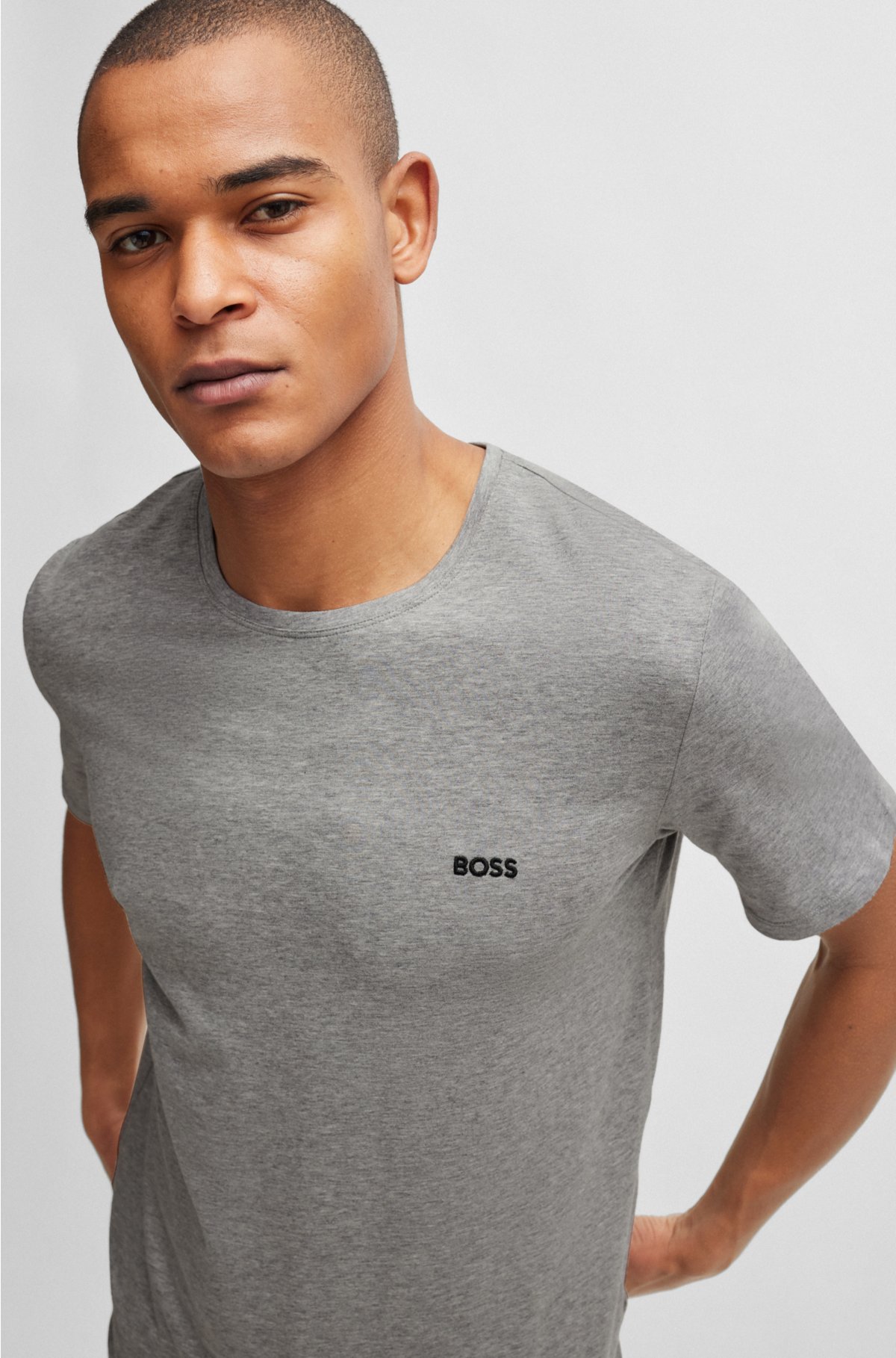 Stretch-cotton regular-fit T-shirt with logo detail, Grey
