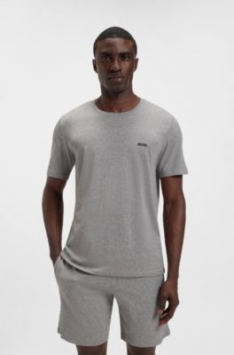 Stretch-cotton T-shirt with embroidered logo, Grey