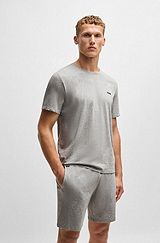 Stretch-cotton T-shirt with embroidered logo, Grey