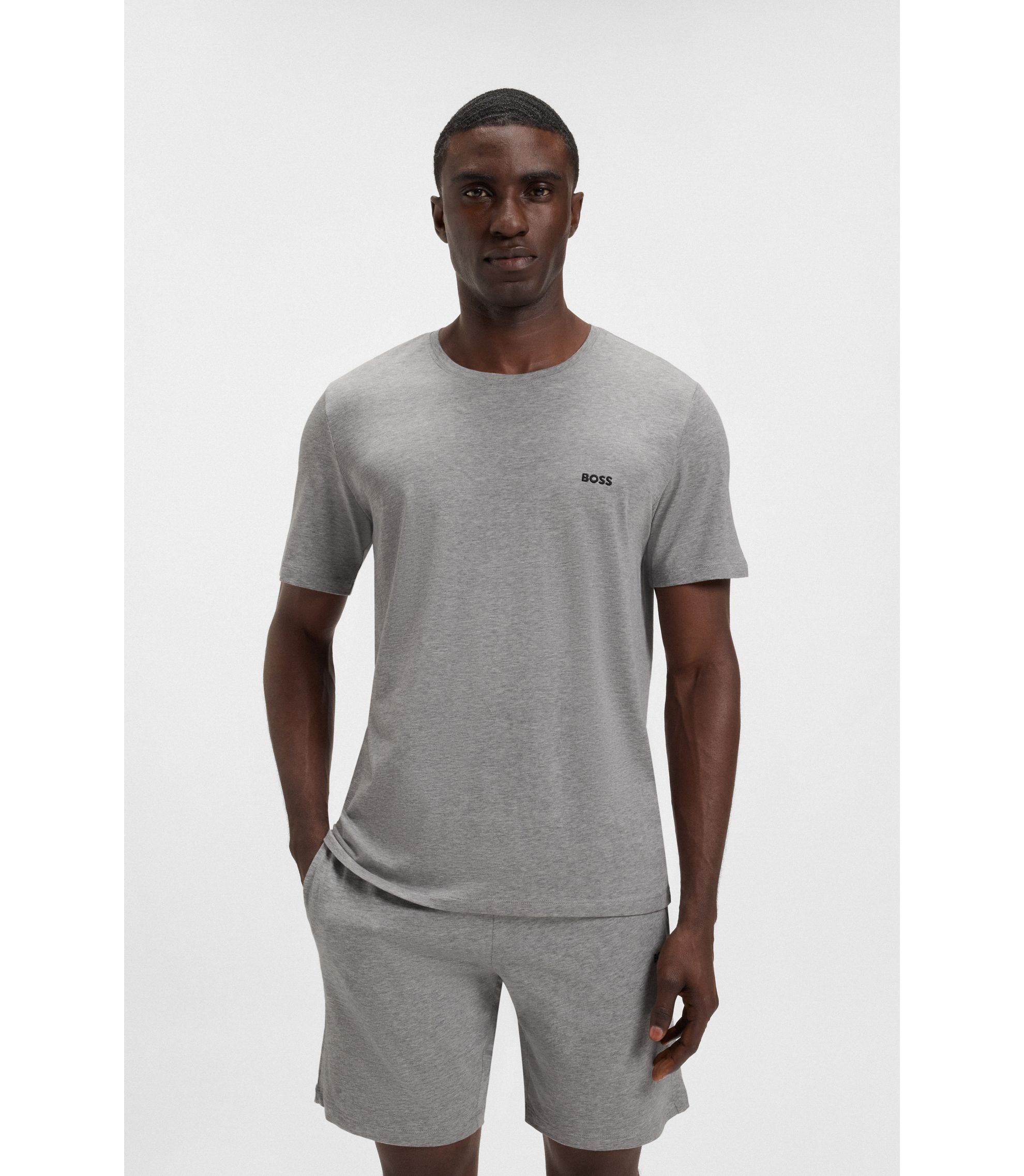 BOSS - Stretch-cotton T-shirt with embroidered logo - Grey