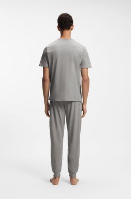 Stretch-cotton T-shirt with embroidered logo, Grey
