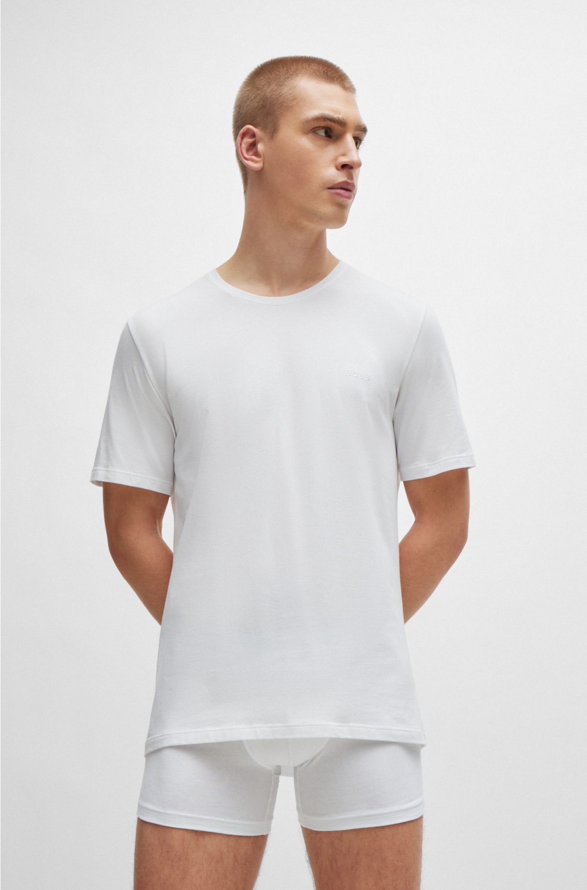 Stretch-cotton regular-fit T-shirt with logo detail, White