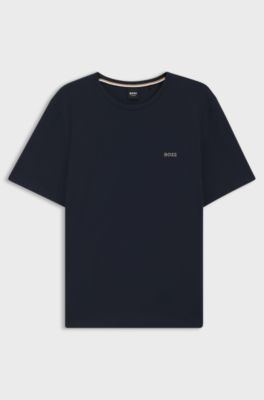 Stretch-cotton T-shirt with embroidered logo, Dark Blue