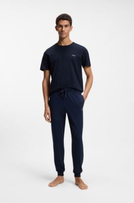 Stretch-cotton T-shirt with embroidered logo, Dark Blue