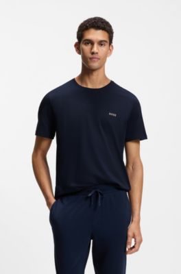 T-shirt en coton stretch &agrave; logo brod&eacute;, Bleu fonc&eacute;