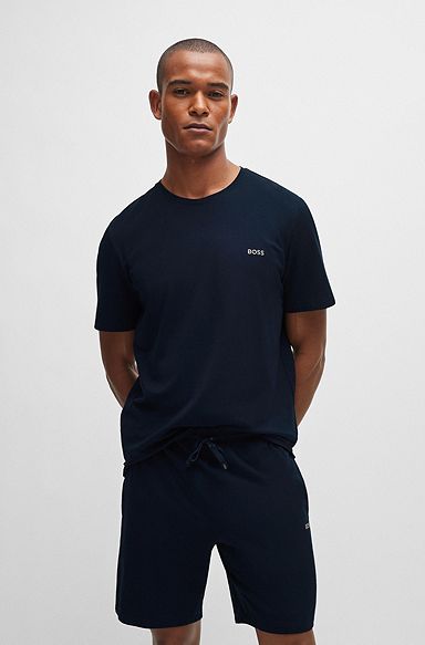 Stretch-cotton regular-fit T-shirt with logo detail, Dark Blue