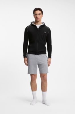 Hoodie mit Rei&szlig;verschluss aus Stretch-Baumwolle mit Kontrastpaspeln, Schwarz