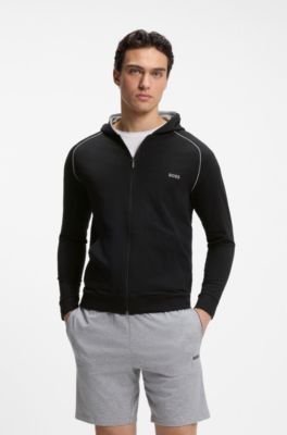 Hoodie mit Rei&szlig;verschluss aus Stretch-Baumwolle mit Kontrastpaspeln, Schwarz