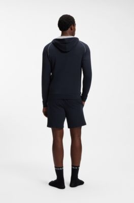 Hoodie met rits van stretchkatoen en contrastbiezen, Donkerblauw