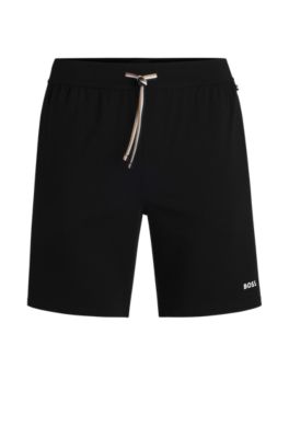 Stretch-cotton pyjama shorts with logo print, Black