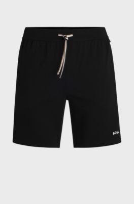 Stretch-cotton pyjama shorts with logo print, Black
