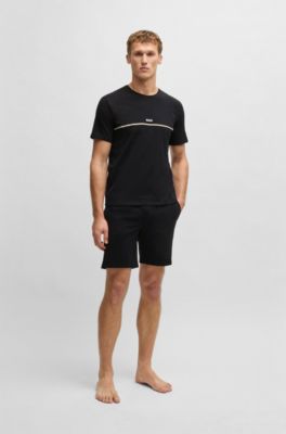 Stretch-cotton pyjama shorts with logo print, Black